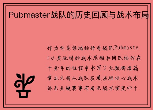 Pubmaster战队的历史回顾与战术布局