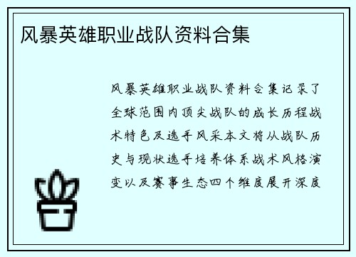 风暴英雄职业战队资料合集